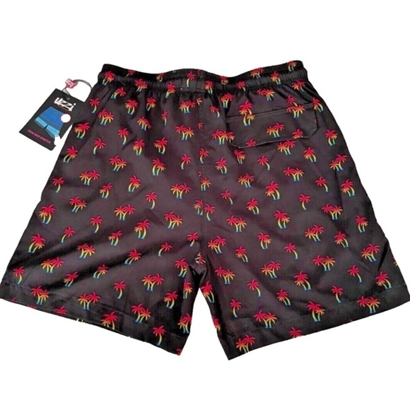 Uzzi Men's Coco Cay Swim Trunks; Black w/ Rainbow Palm Trees; Size M; NWT ($50) - Picture 5 of 6